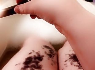 thicc trans BBW drips wax on thighs in the bath tub