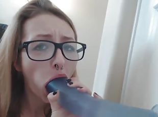 Leaked video skinny girl with big tits sucks huge dildo