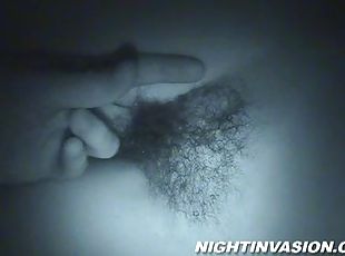 Her hot hairy pussy finds the pleasure in dark