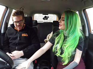 Madison shows her natural blowjob skills during a driving lesson