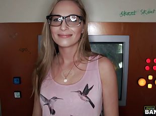 Skinny Blonde In Glasses Riding A Massive Dick Doggystyle