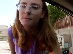 Girl with glasses gets fucked for cash