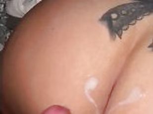 Cum shot on fat bouncing ass