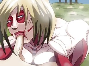 Female Titan Anne gives big dick blowjob to attack Titan Eren first time anime hentai uncensored