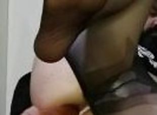 Femboy wearing pantyhose anal fingering and dildo