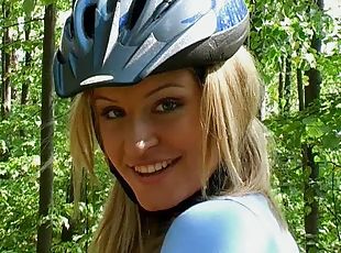 Stunning girl riding her bike & exposing her glorious teen pussy