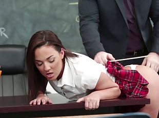 Bad girl gets spanked by her teacher then fucked on his desk