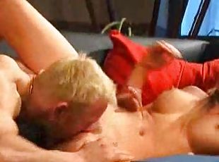 Gorgeous blonde with perfect tits gets holes filled