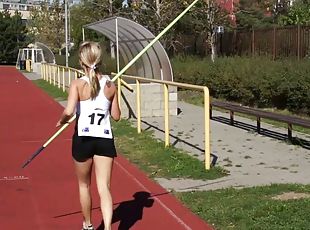 Track star Aussie hottie gets naked and rubs her pussy after practice