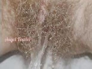 Sensual Slow Motion Piss by Mega Hairy Pussy Up Close