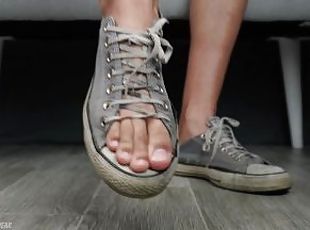 Barefoot Bliss: Sneaker Seduction with Worn-out Converse!