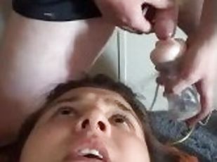 Cum on face after fucking fleshlight