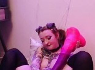 Tiny tattooed slut VS Massive monster cock (Warning: She takes it deep!)