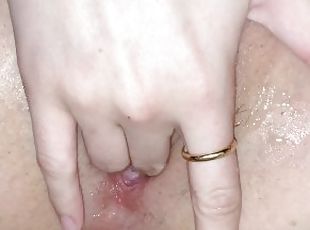Fingering and spreading my tight fat pussy until it squirts water and orgasms