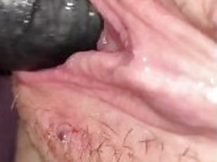 Married pussy takes big black dildo