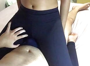 Rubbing her ass in leggings until she cums in her underwear