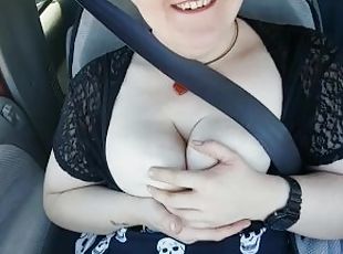 jiggling, my bouncing boobs on another car ride... oh my