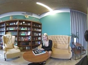 VR 3D 4K - BLONDE SEXY MODEL - LIBRARY TEASE WITH NATURAL BOOBS