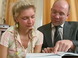 Pigtailed gorgeous blondie devours teachers dick