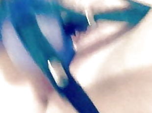 Fucking myself with a double ended dildo. 