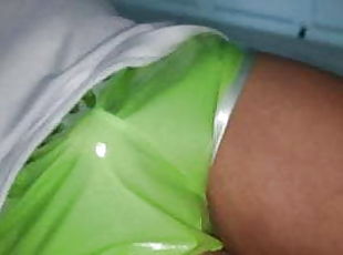 Freeballing in neon green shorts