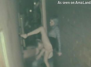 Horny Couple Gets Caught Fucking In An Alley By A Voyeur Cam