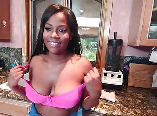 Hardcore interracial fucking in the kitchen with Monique Symone