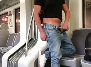 Jerk and cum in a public train