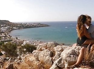 Hot teen couple have public sex above the busiest Beach of a Greek island