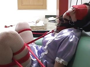 Purple Maid Blindfolded And Bound