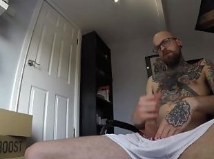 I think my neighbor was watching through the window! Intense tattooed male solo masturbation