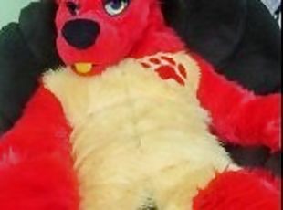 Rubbing Huge 9 inch Cock Wearing My Firestorm Fursuit