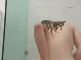 Homemade shower dildo riding