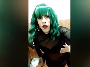 Riding GF Strapon on Public Toilet Again! Sissy/Crossdresser