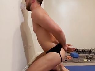Sucking and Fucking after a hard workout. I take a dildo deep in my throat and ass