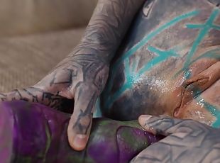 Tattooed slut Anuskatzz drills her asshole and gets fucked balls deep