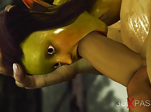 Green monster Ogre fucks hard a horny female goblin Arwen in the enchanted forest