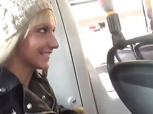 Nice blond teen sucking dick and fucking in public bus