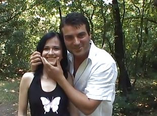 Naughty teen Gita sucks a hard dick in the woods