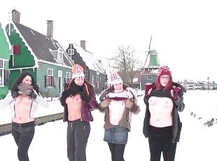 Euro teens get filmed while practicing winter sports in the nude