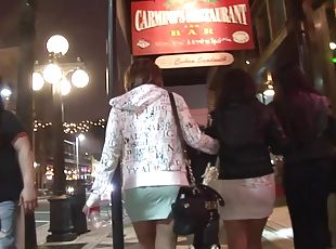 Drunk girls flash some tits and ass while partying in public