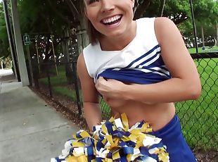 Kinky cheerleader Tiff Bannister blows and gets her twat slammed