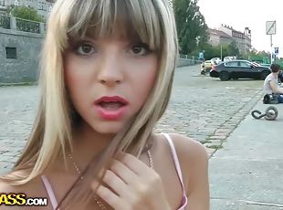 Blonde Russian hottie goes for public fuck in Prague