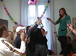 A birthday party ends up becoming a wild group sex party