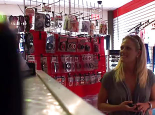 Kinky Blonde Teen Fucks a Guy in a Store's Dresser