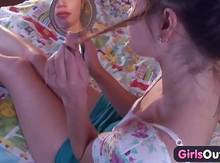 Perky teen masturbating with her mirror