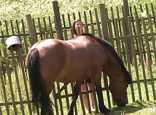 Awesome couple fuck outdoors as they rest after an adventurous horse ride