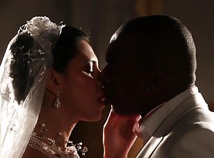 Romantic interracial sex with handsome bride Kira Queen in stockings