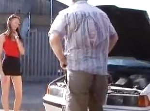 Old mechanic dude fucks a hot chick