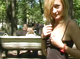 Sexy babe Marina demonstrating her outstanding body in park